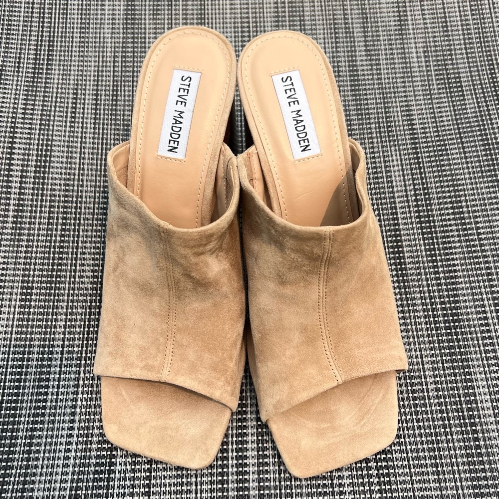 Steve Madden Lexia Heeled Tan Mules Shoes Size 9.5 Great Condition